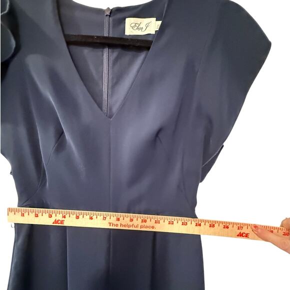 Anthropologie 2 Eliza J Wide Leg Jumpsuit Flutter Sleeve V-Neck Boho Navy Blue - Picture 7 of 8